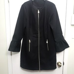 STS Wool Blend Twill Coat with gold zippers and bell sleeves size Large